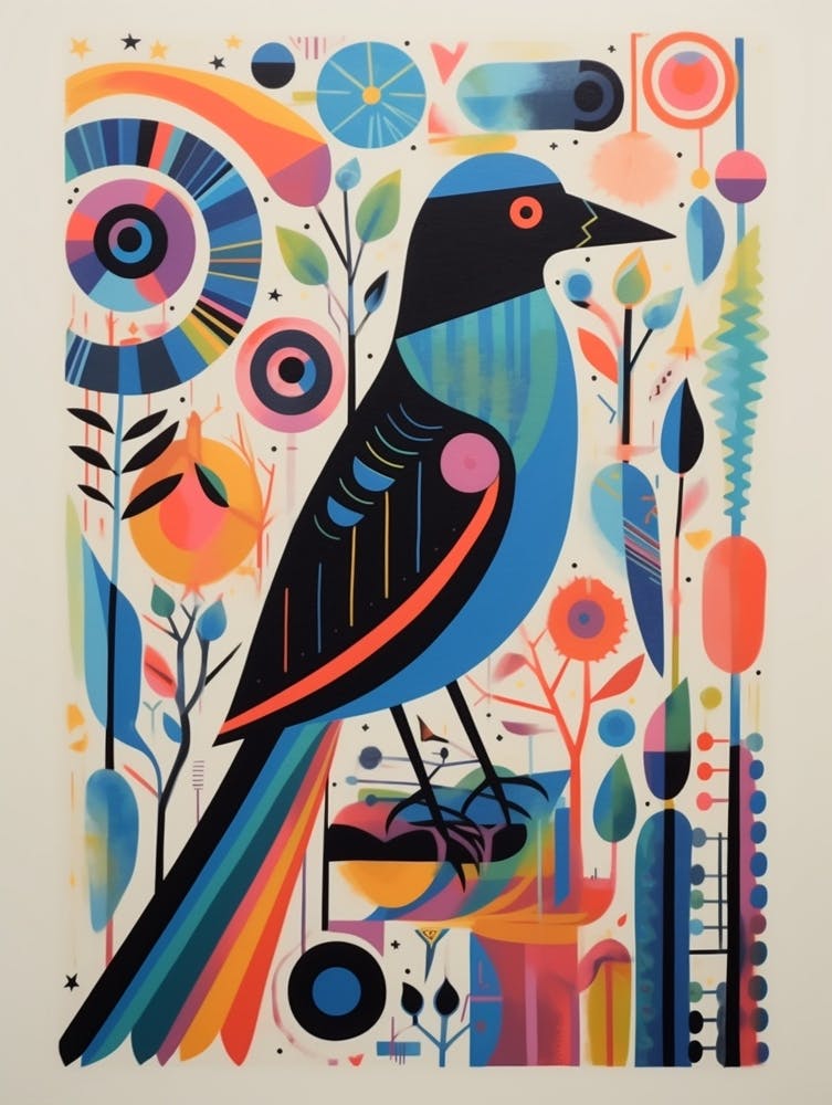 Colourful Scandi Bird Raven 3