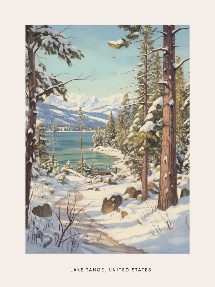 Vintage Winter Poster Lake Tahoe Usa 2