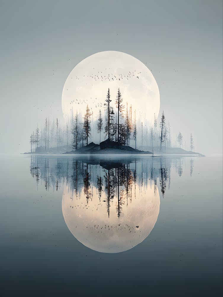 Beautiful Full Moon Over the Lake 13