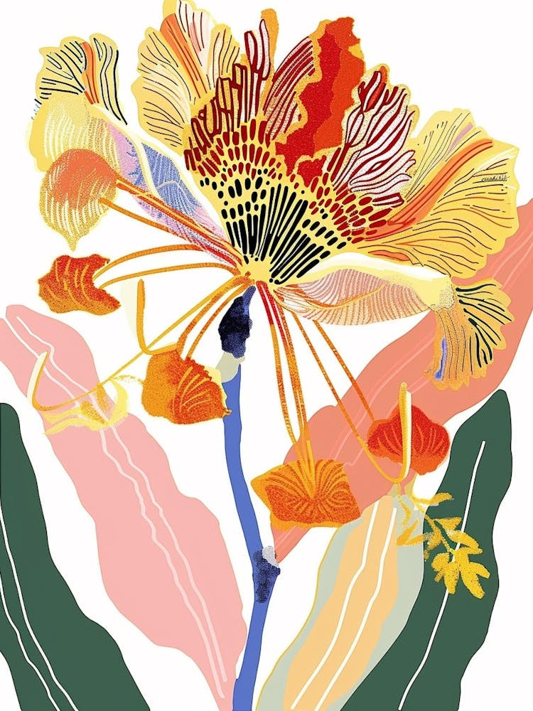 Colourful Flower Illustration Peacock Flower 3