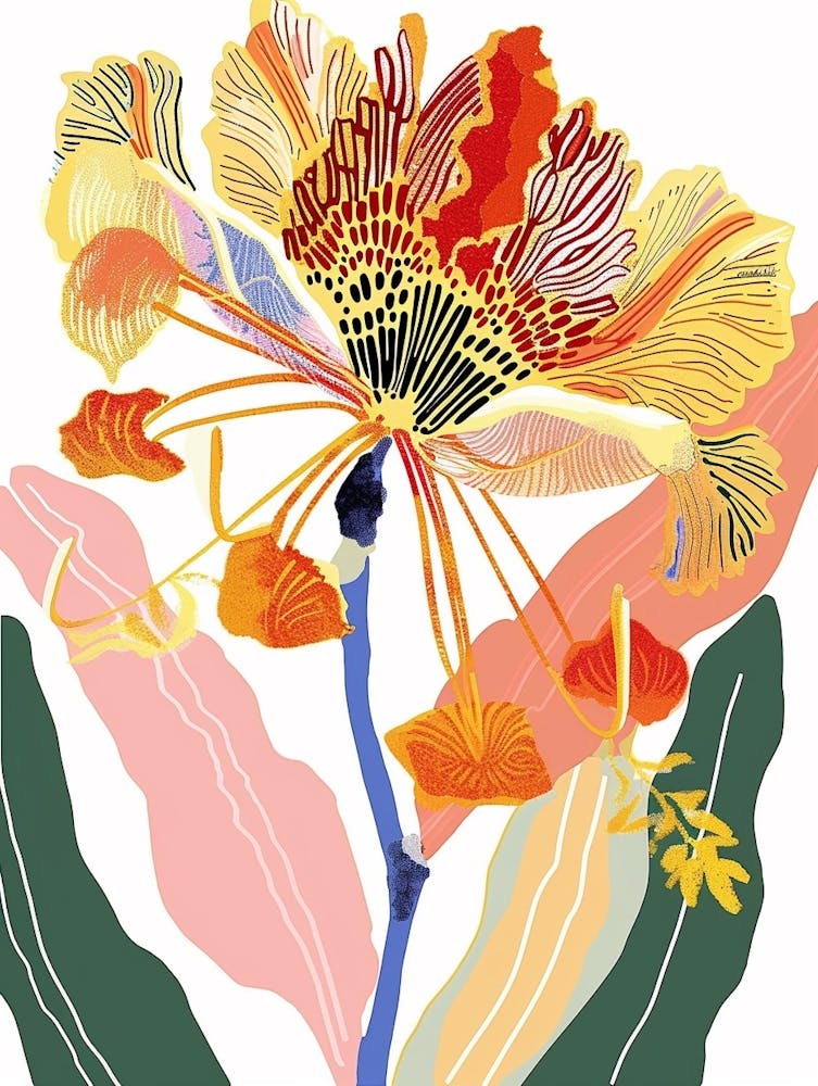 Colourful Flower Illustration Peacock Flower 3