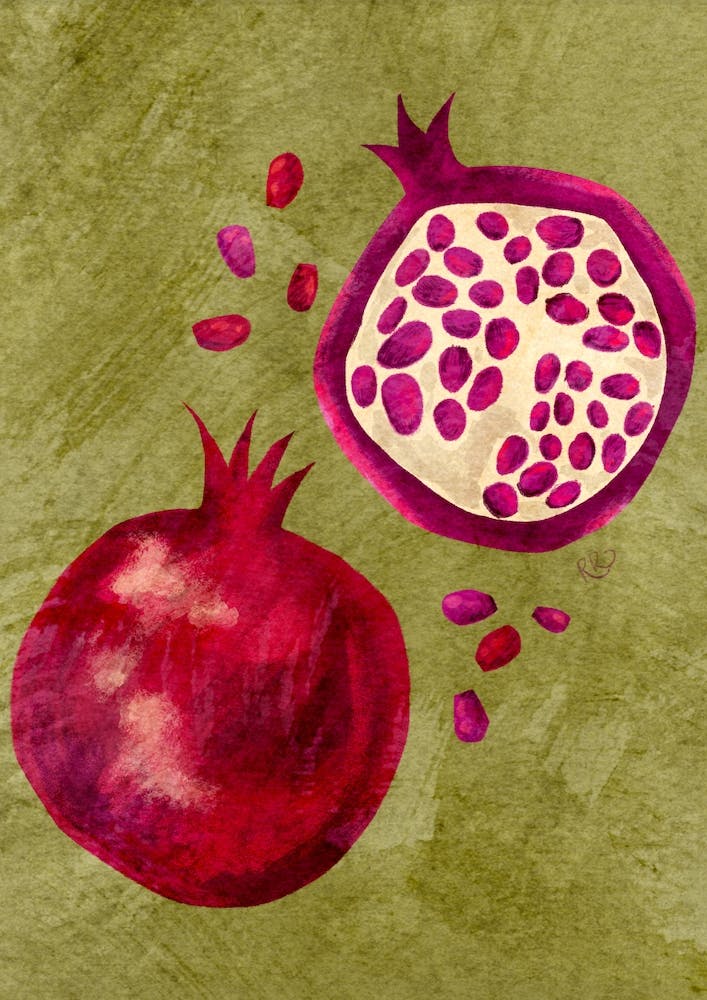 Painted Pomegranates In Olive Green