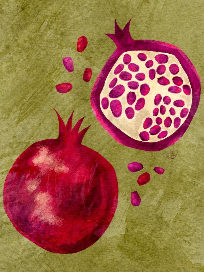 Painted Pomegranates In Olive Green