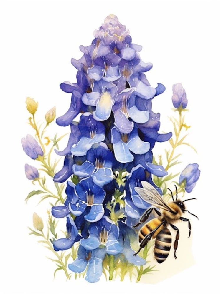 Beehive With Delphinium Watercolour Illustration 3