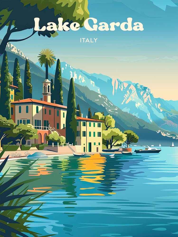 Lake Garda Italy Vibrant Art Illustration