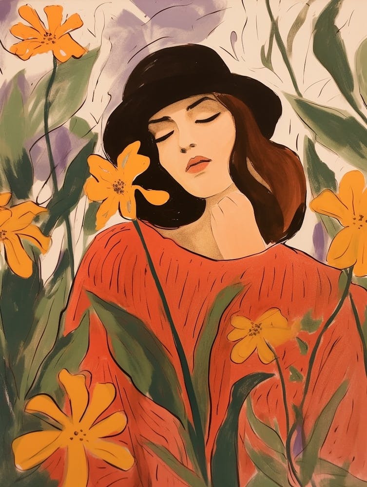 Woman With Autumnal Flowers Lobelia