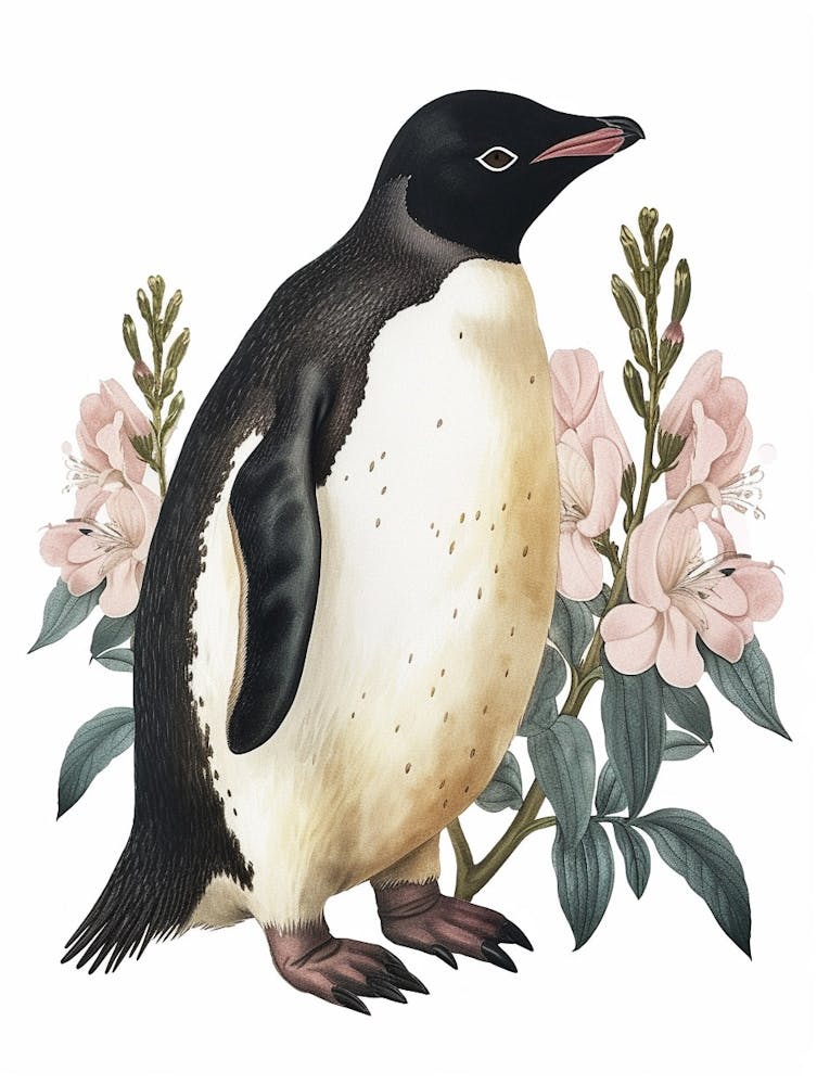 Adlie Penguin Cooper Bay Vintage Botanical Painting 2
