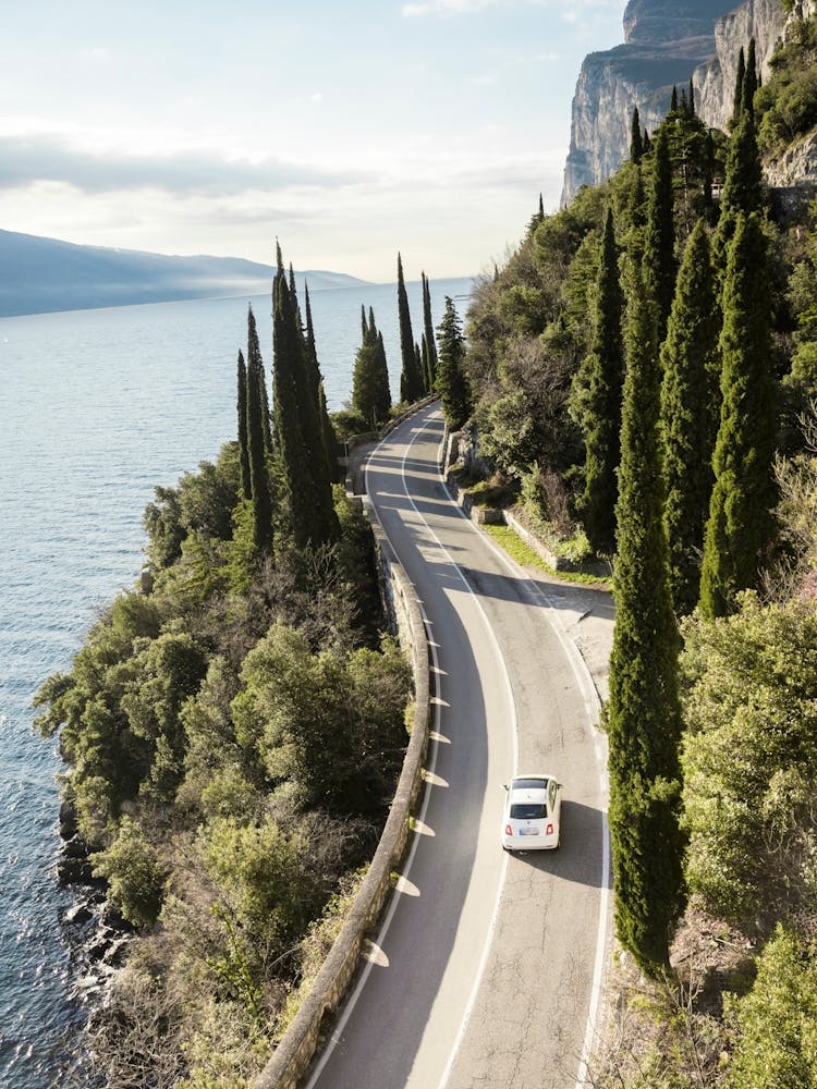 Car Driving Along A Mountain Road