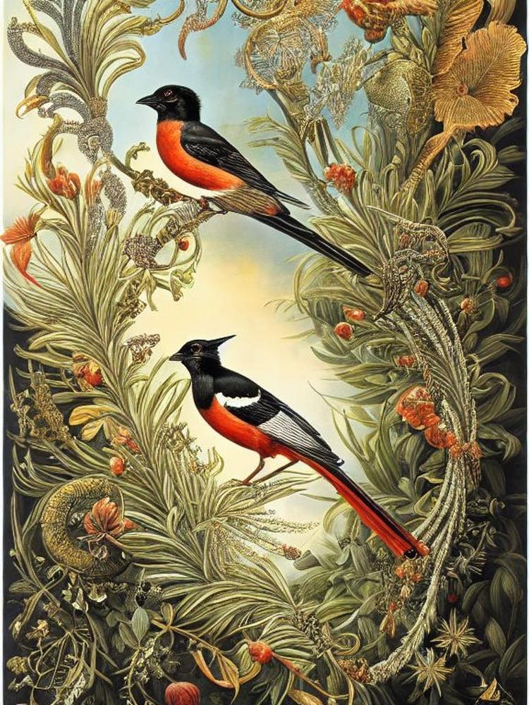 Magpie 2 Haeckel Style Vintage Illustration Bird