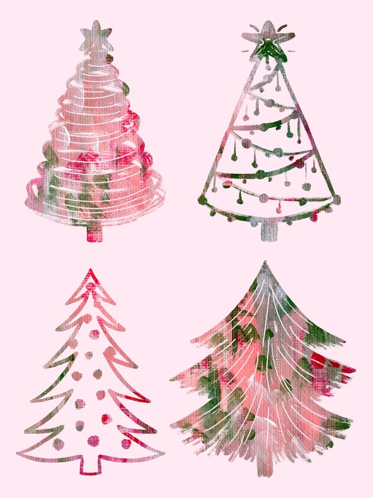 Christmas Trees. Pink Christmas Whimsical