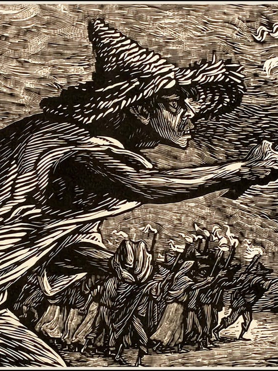 The Torches 1947 Vintage Lithograph Engraving by Leopoldo Mendez Graphic Designer - Remastered High Definition Also Known As 'Las Antorchas' Mexican Witch Hunter Running Townspeople Gothic Dark Aesthetic Witchcraft Witchy Horror High Definition
