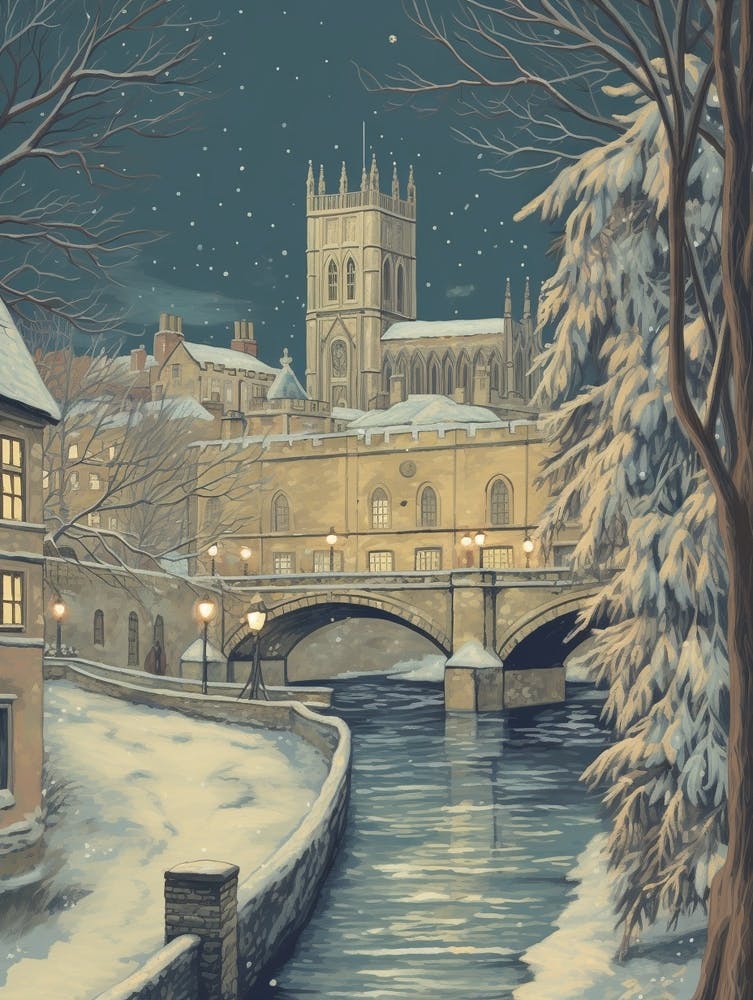Vintage Winter Illustration Bath United Kingdom 4
