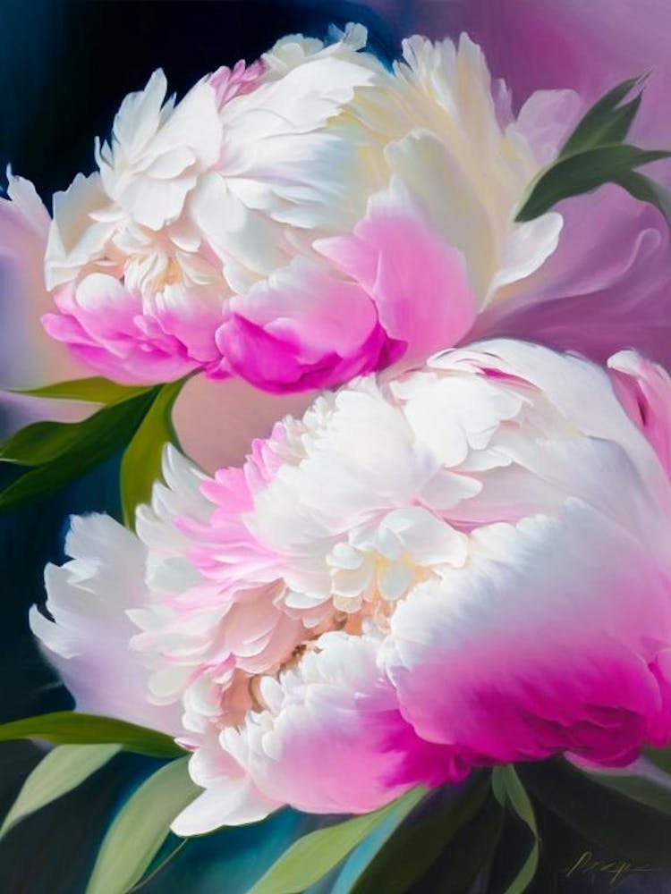 White Wings Peonies Pink Colourful Painting