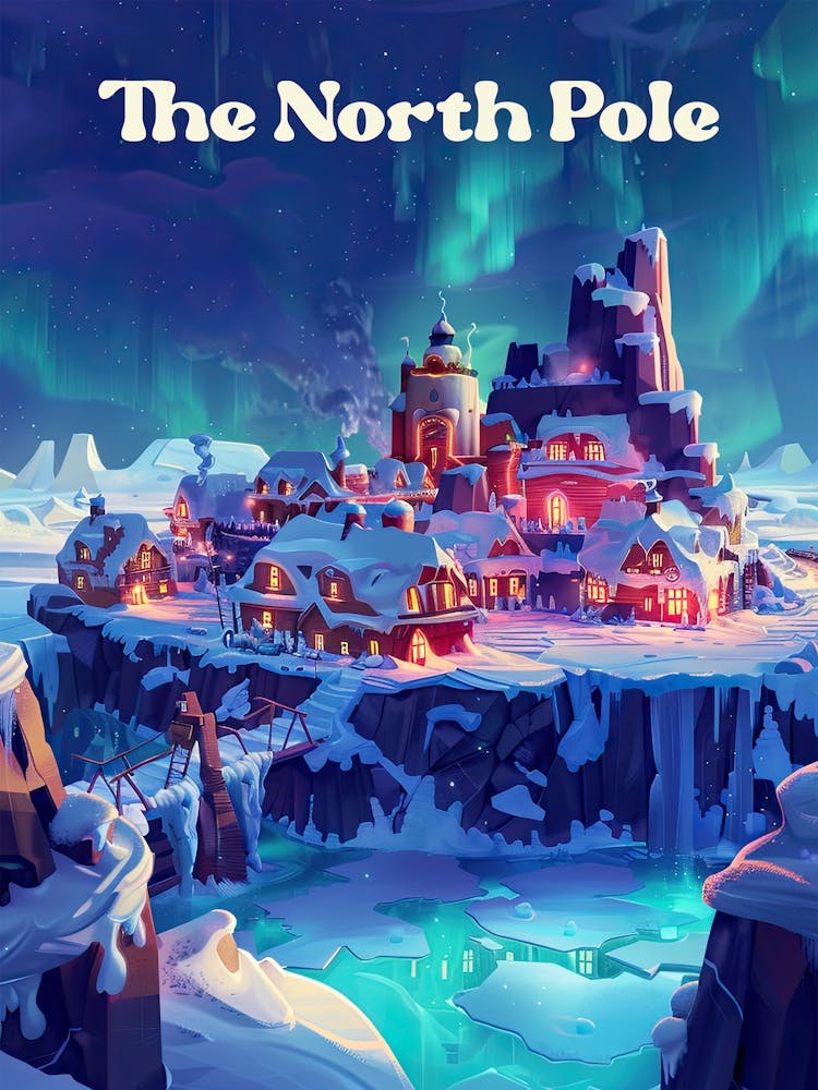 The North Pole Christmas Holiday Art Illustration
