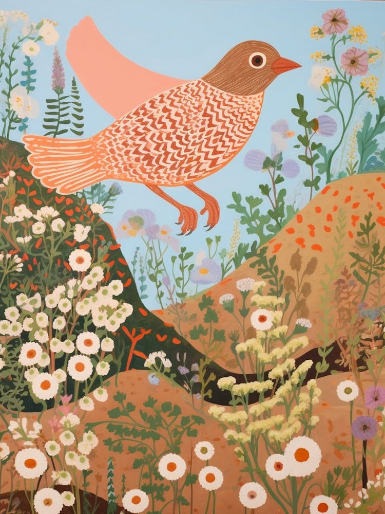 Maximalist Bird Painting Hermit Thrush 2