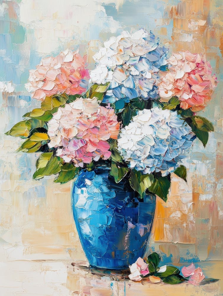 Hydrangeas In Blue Vase 1