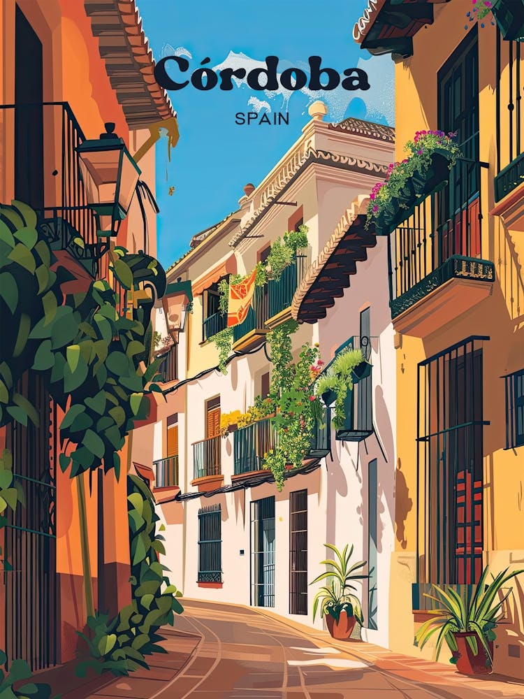 Cordoba Spain Street Digital Travel Illustration