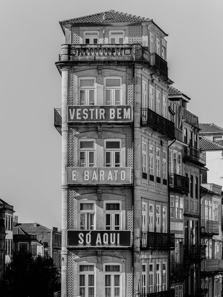 Portuguese Architecture in Porto | Black and White Travel Photography