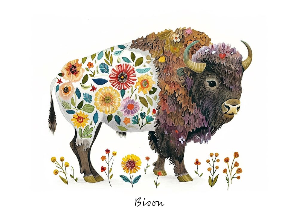 Kleines Blumen-Bison 1 Poster