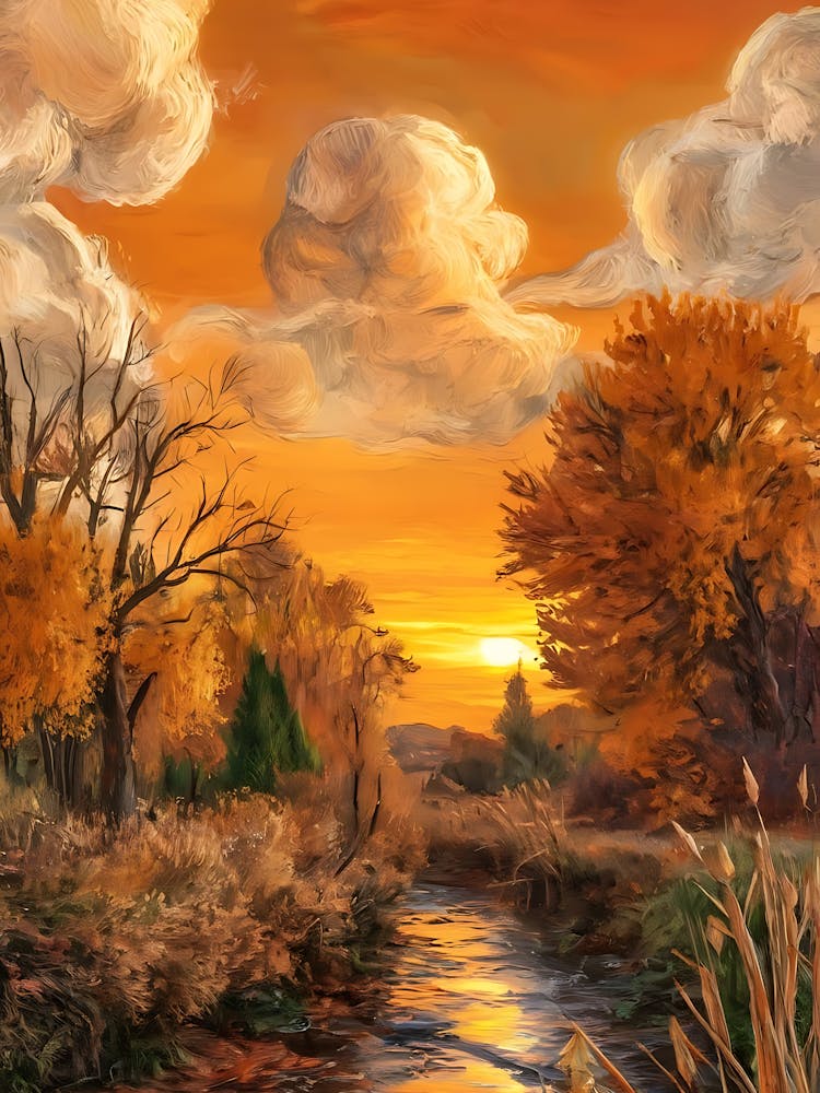 Sunset Over A Stream