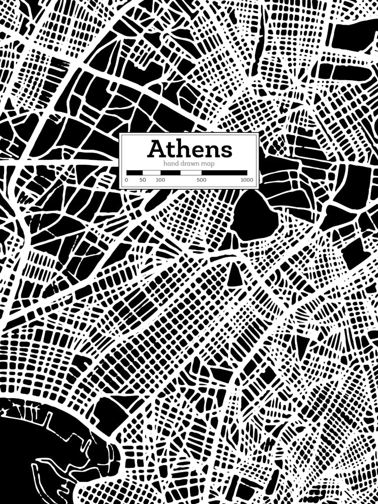 Athens (Greece) City Map — Hand-drawn map, vector black map