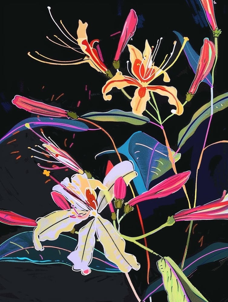 Neon Flowers On Black Honeysuckle 4