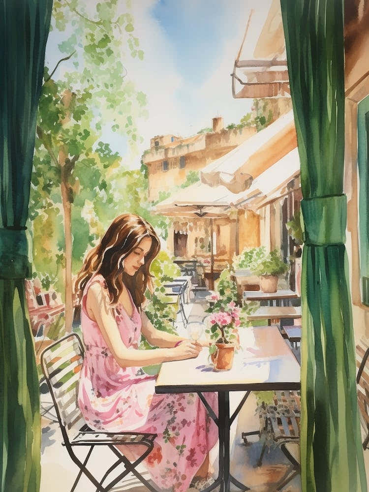 At A Cafe In Nicosia Cyprus Watercolour