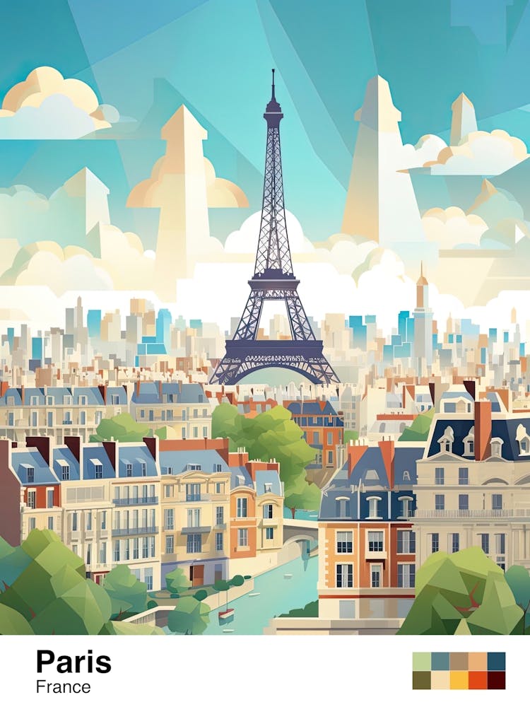 Paris, France, Geometric Illustration 1 Poster