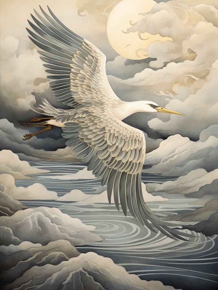 Egret 3 Gold Detail Painting