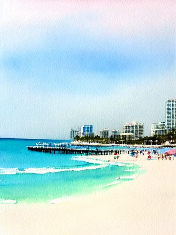 South Beach 2, Miami, Florida Watercolour