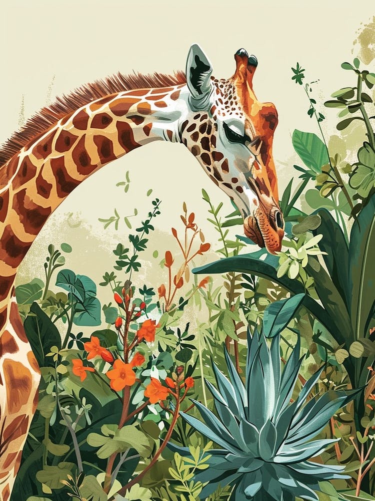 Giraffes Looking Over The Leaves 1