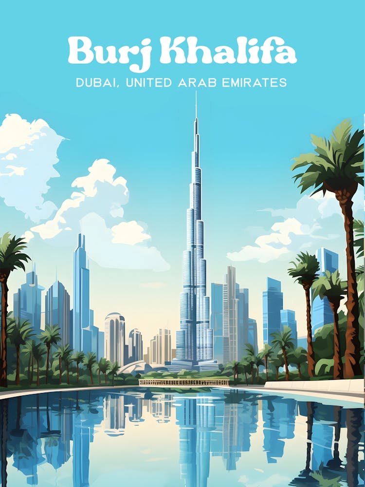 Burj Khalifa Dubai Skyline Travel Art Illustration