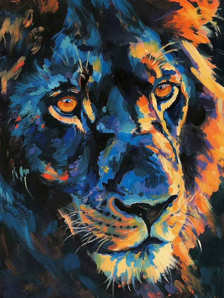 Black Lion Portrait Close Up Fauvist Painting 4
