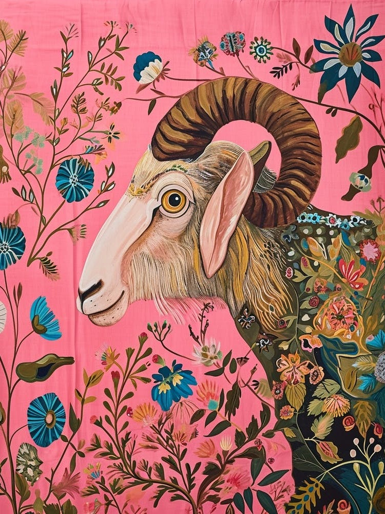 Floral Animal Painting Ram 4