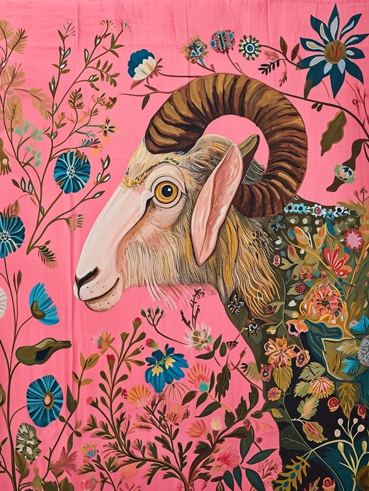 Floral Animal Painting Ram 4
