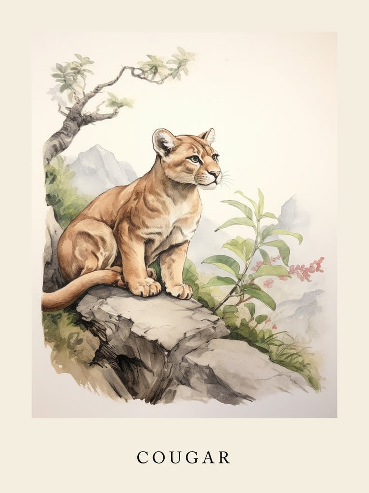 Beatrix Potter Inspired  Animal Watercolour Cougar 4