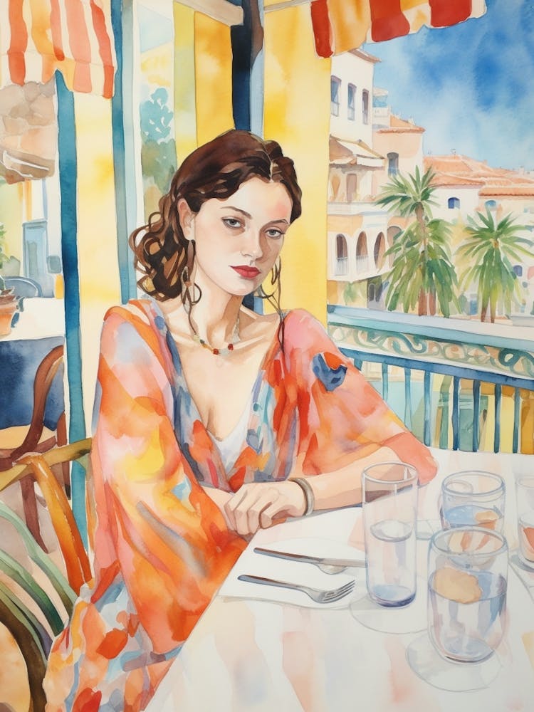At A Cafe In Canary Islands Spain Watercolour