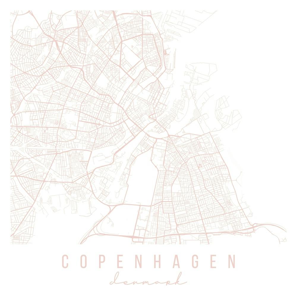 Copenhagen Denmark Light Pink Minimal Street Map Square
