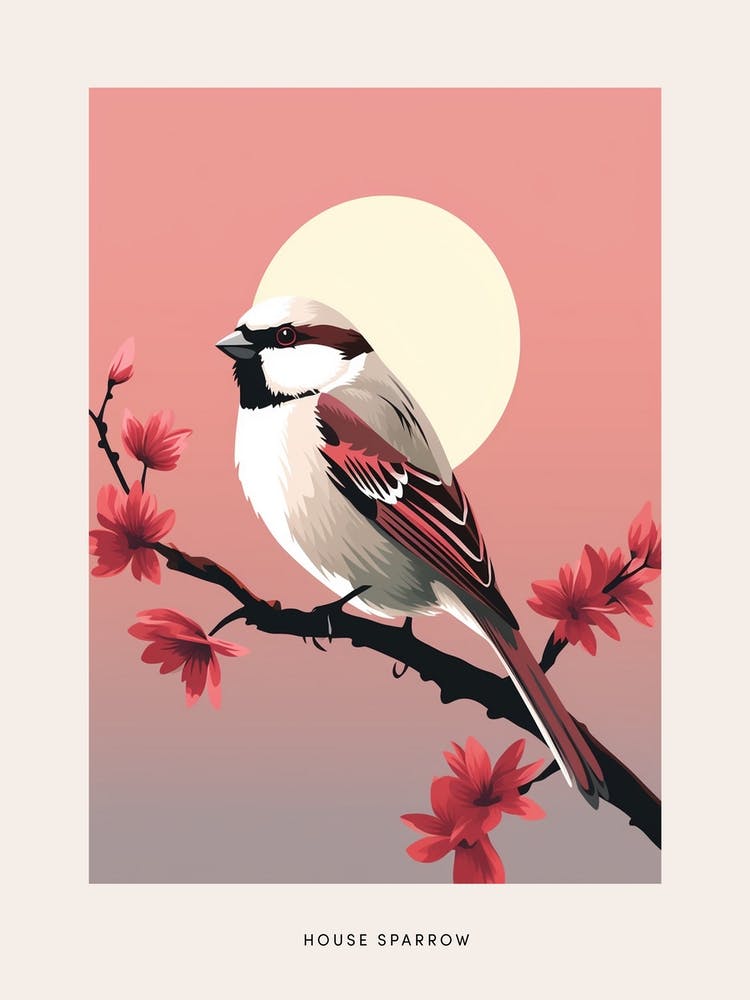 Minimalist House Sparrow 2 Bird Poster