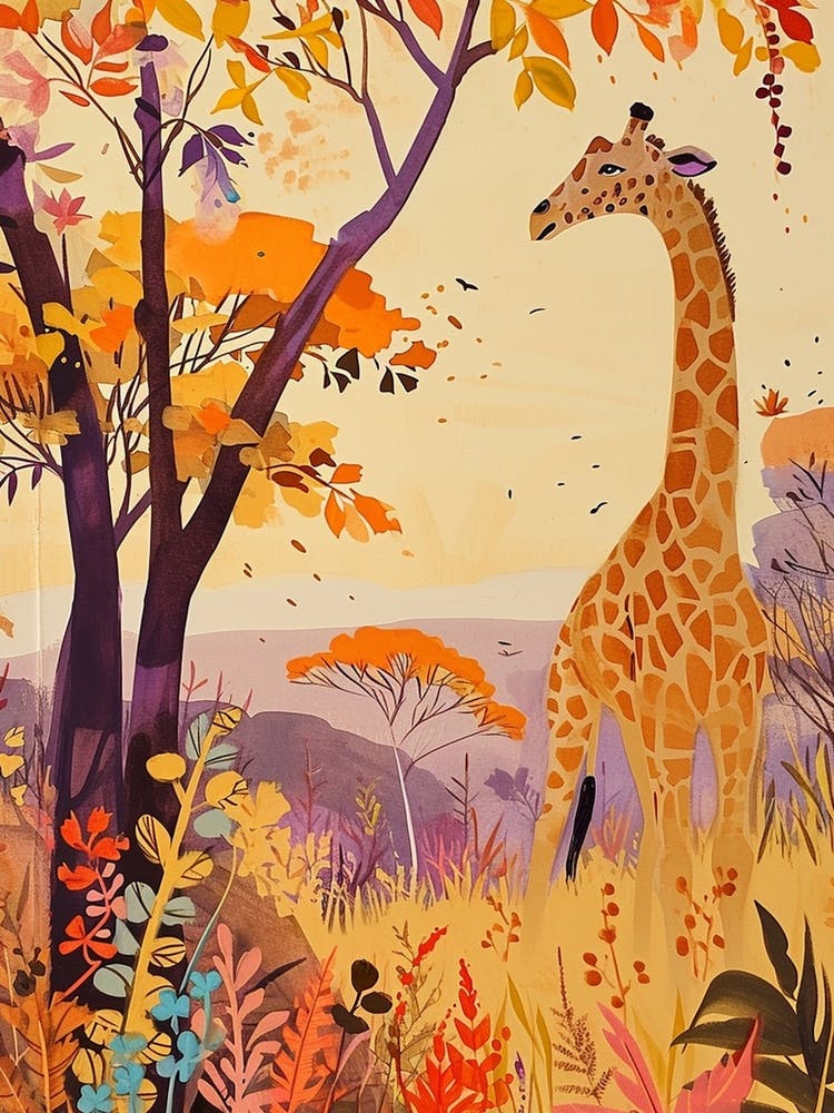 Giraffes At Dusk Illustration 2