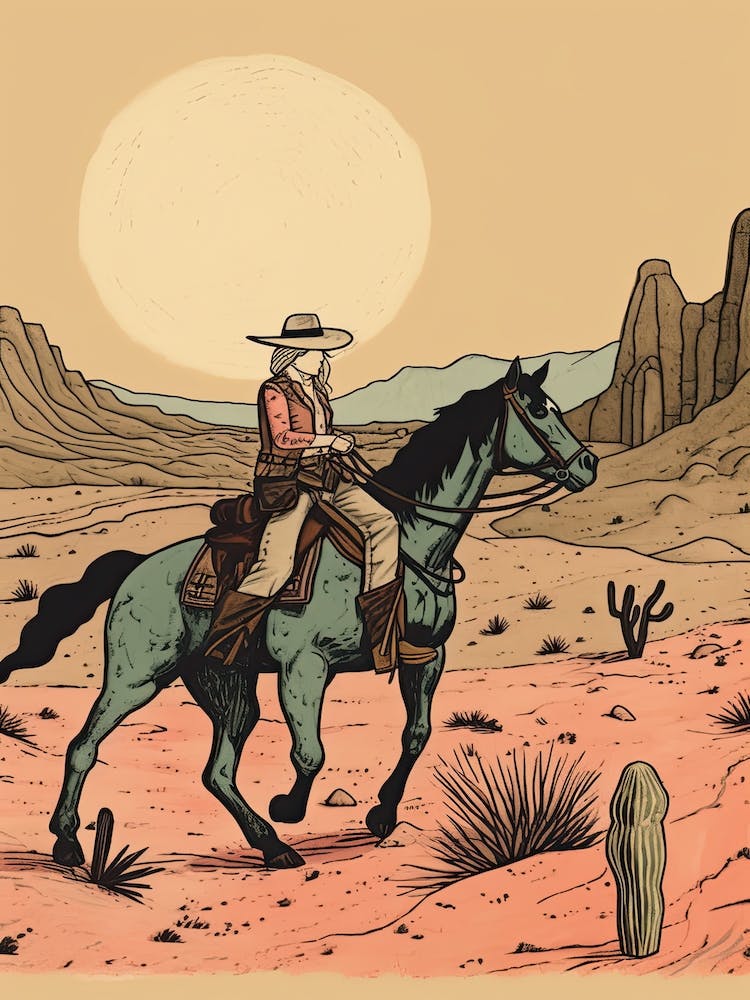 Cowgirl reitet ein Pferd in der Wüste 3