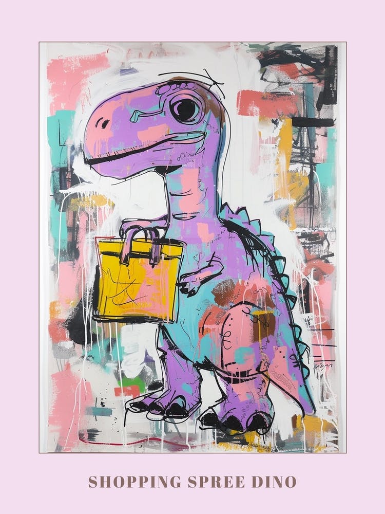 Dinosaur Shopping Pink Purple Graffiti Style 1 Poster
