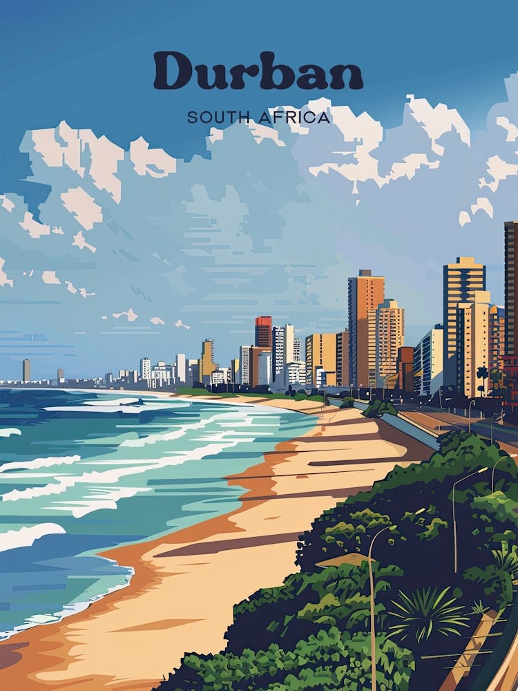 Durban South Africa Seafront Travel Illustration