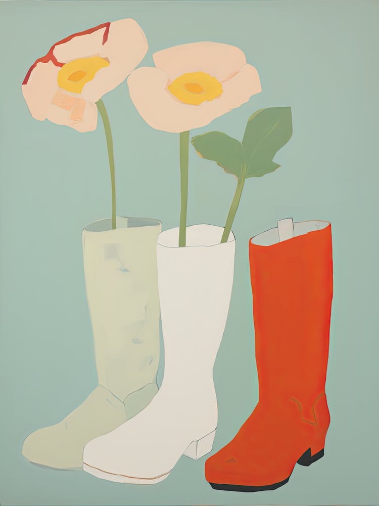 Painting Of Cowboy Boots With Flowers, Pop Art Style 5