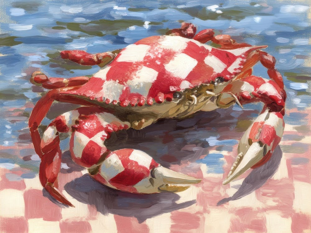 Crab On Checkered Tablecloth