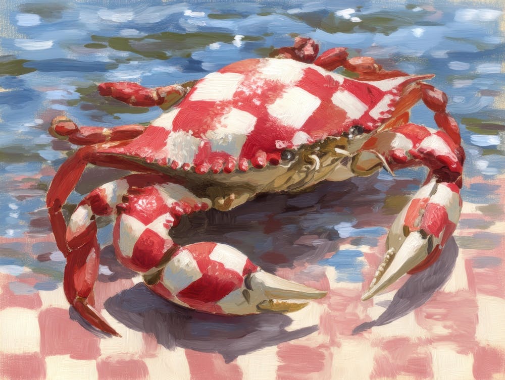 Crab On Checkered Tablecloth