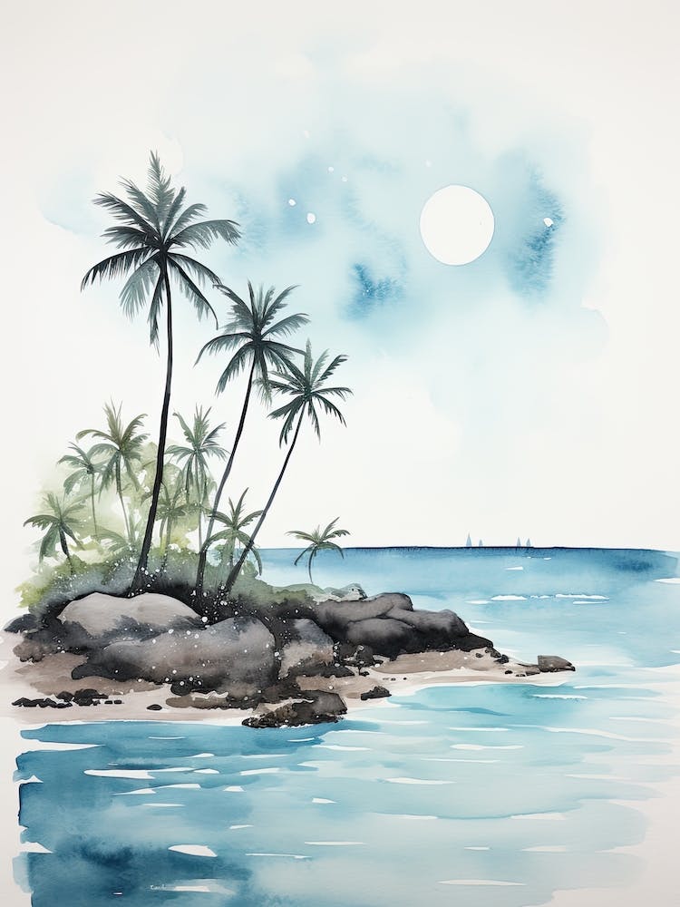 Aquarell von Punaluu Beach Hawaii USA 1