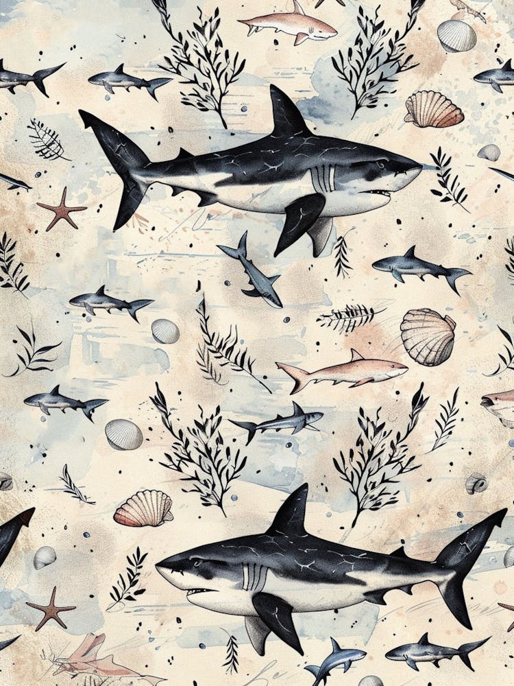 Pastel Beige Angel Shark Illustration Pattern