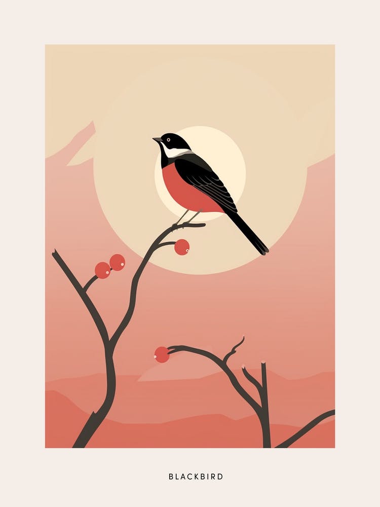 Minimalist Blackbird 3 Bird Poster