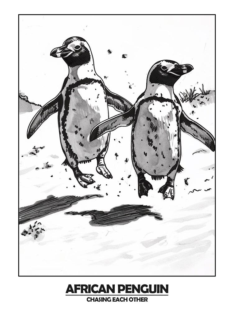 Penguin Chasing Each Other Poster